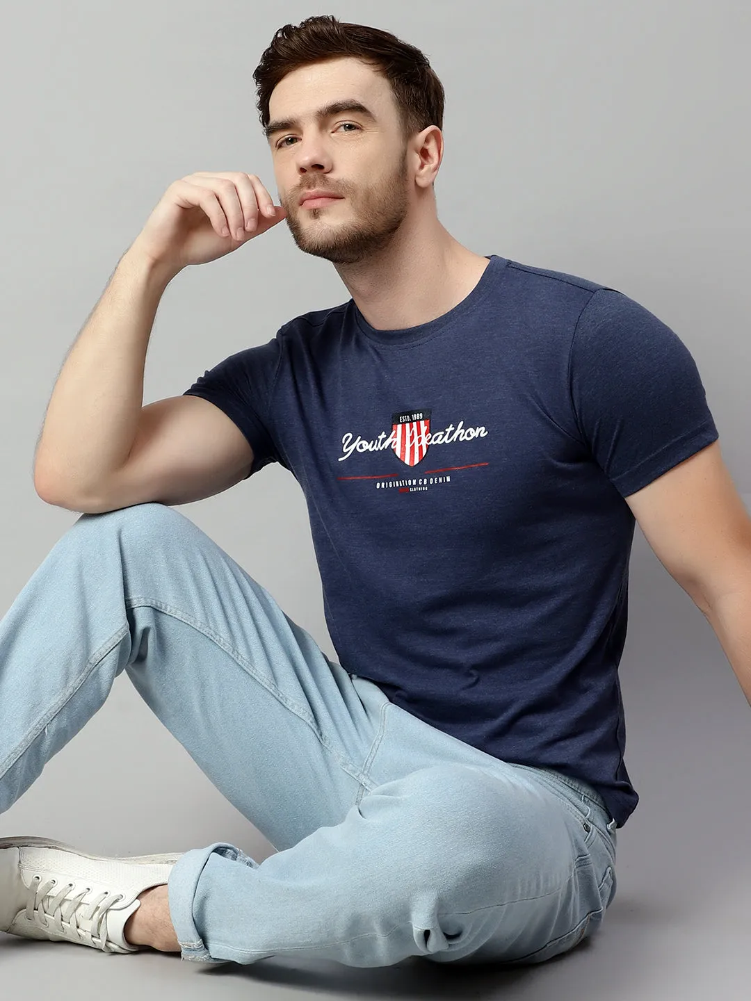 Men Blue Melange T-Shirt