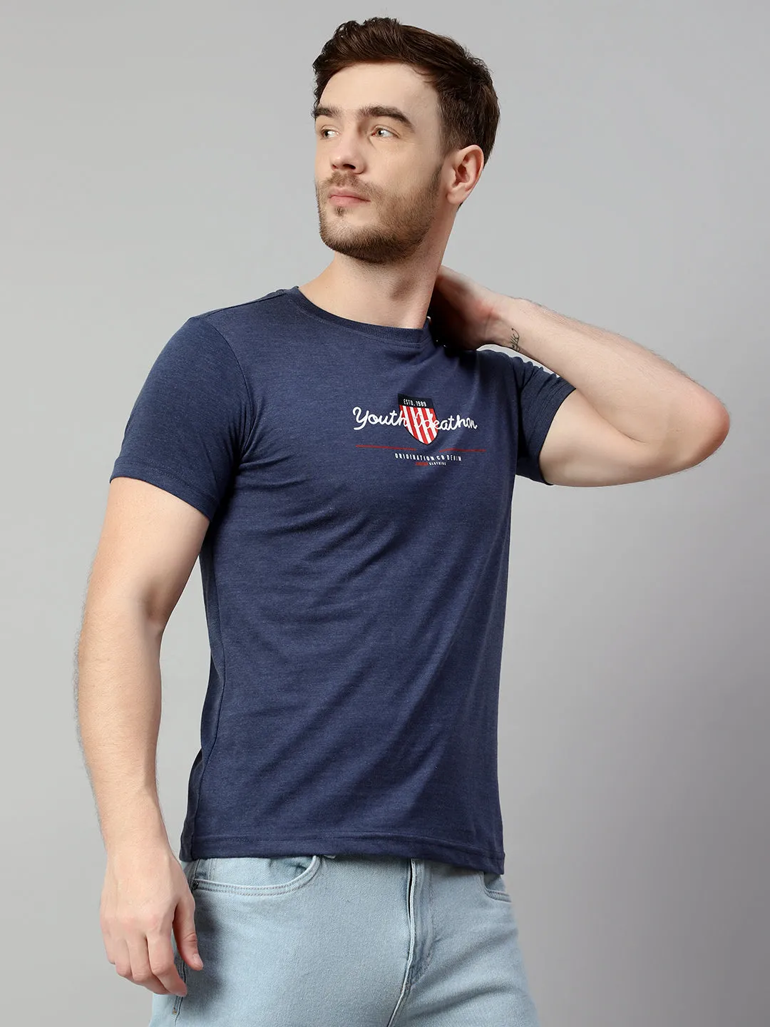 Men Blue Melange T-Shirt