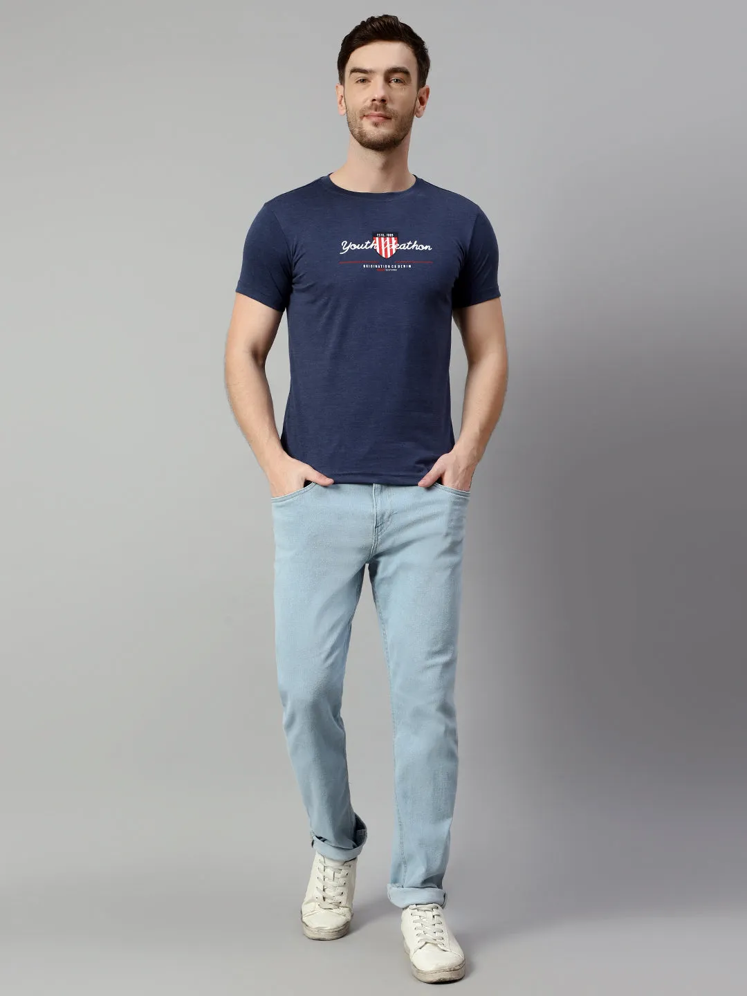 Men Blue Melange T-Shirt