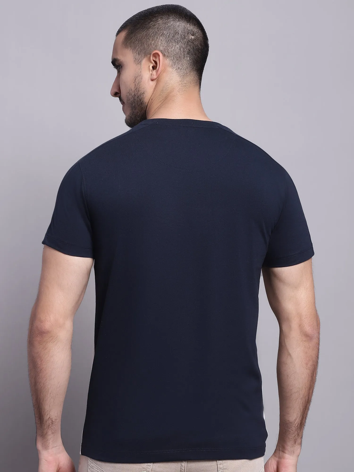 Men Navy Blue Casual T-Shirt