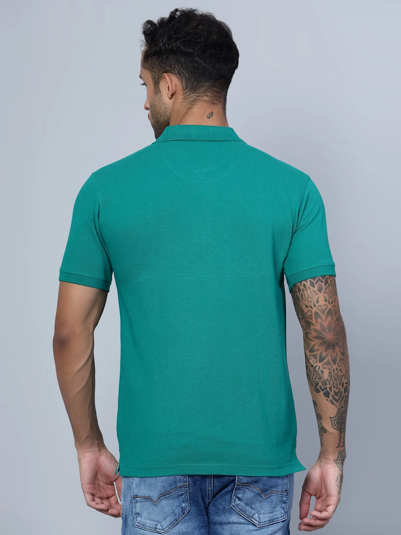 Men Polo Neck Green T-Shirt