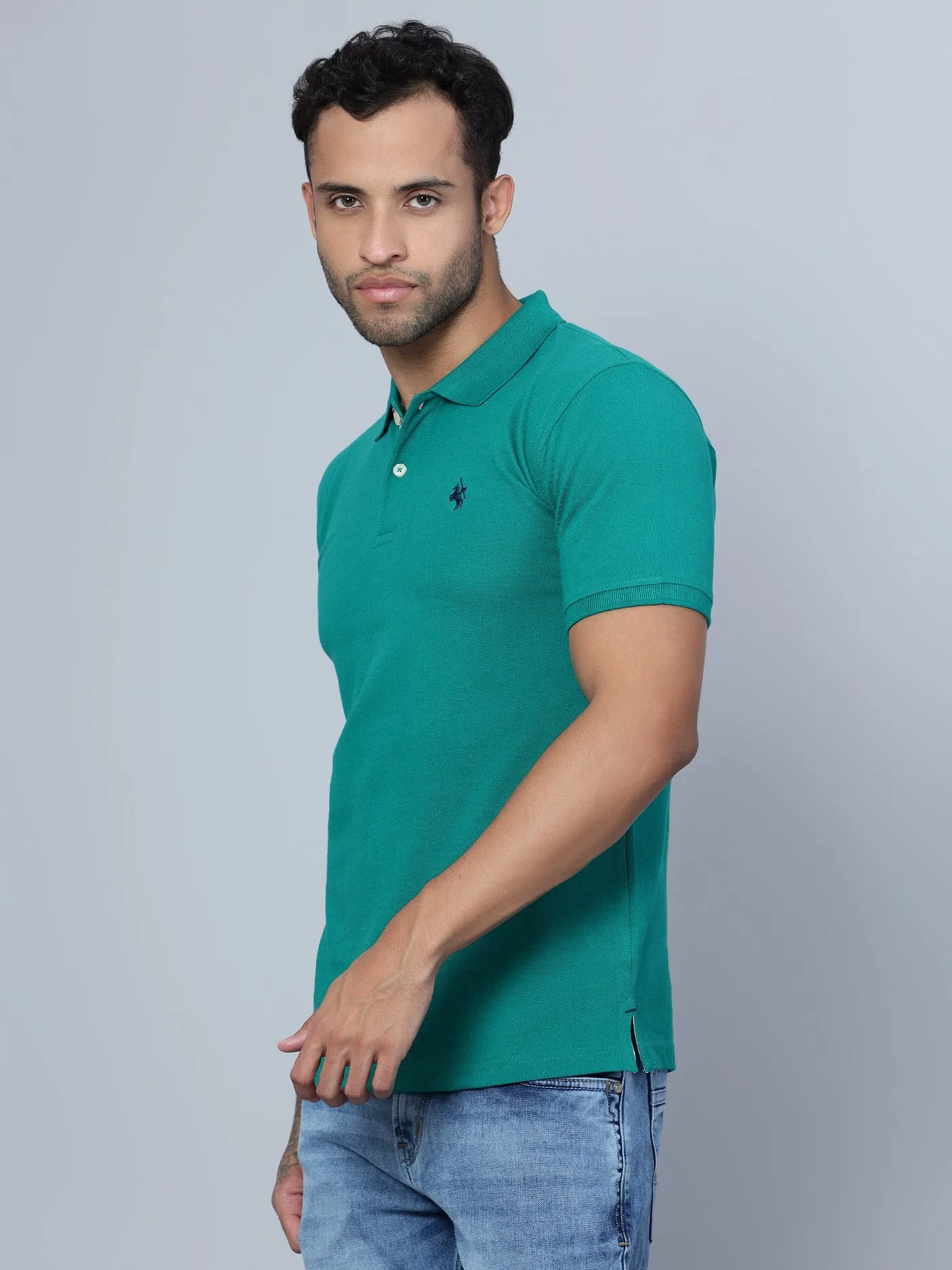 Men Polo Neck Green T-Shirt