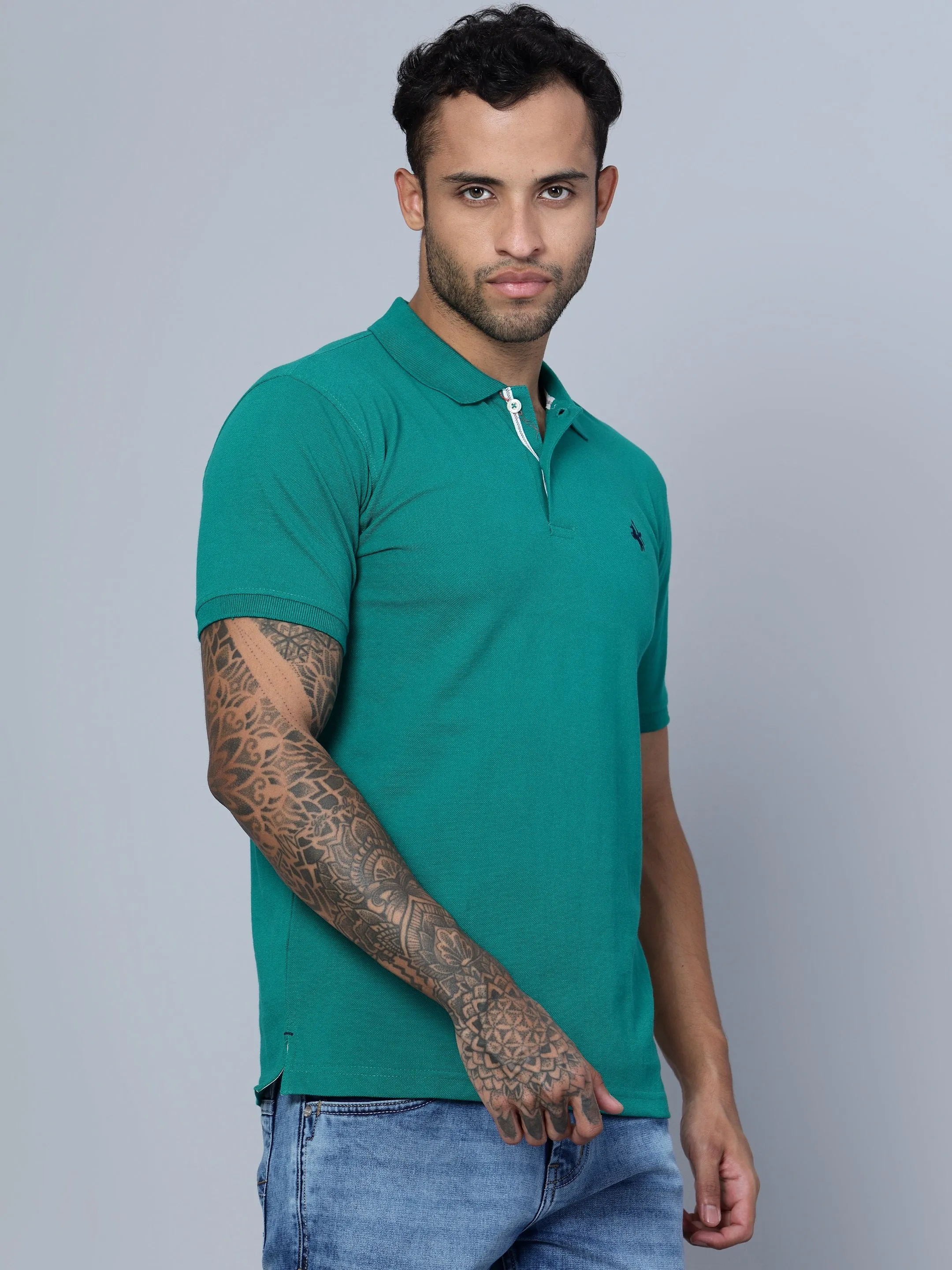 Men Polo Neck Green T-Shirt