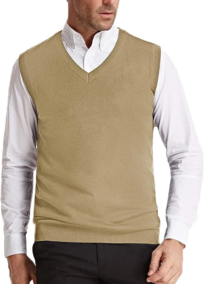 Men's Khaki Soft V Neck Sweater Vest