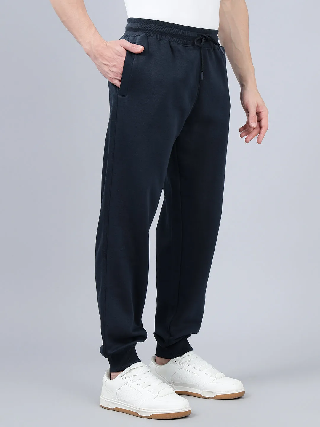 Men's Navy Blue Solid Winter Track Pant