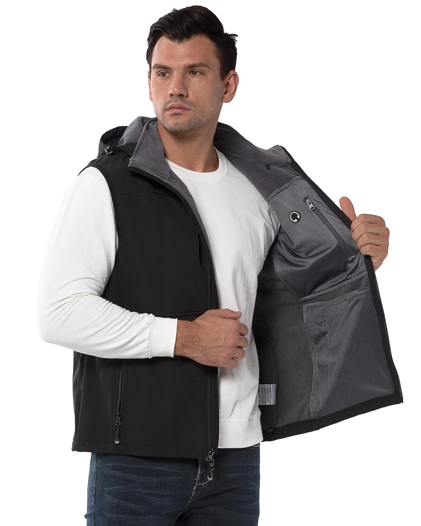 Men's Weatherproof Softshell Hooded Gilet Outerwear Vest with 7 Pockets