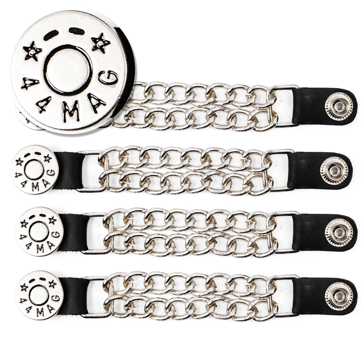 Milwaukee Leather 44-Magnum Dial Vest Extender Double Chrome Chains Genuine Leather 6.5" Extension 4-PCS MLA6002SET