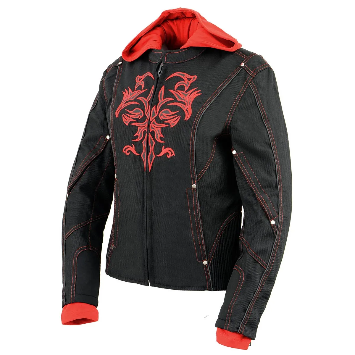 NexGen SH1939 Women's 'Reflective Tribal' Red and Black 3/4 Textile Vented Jacket