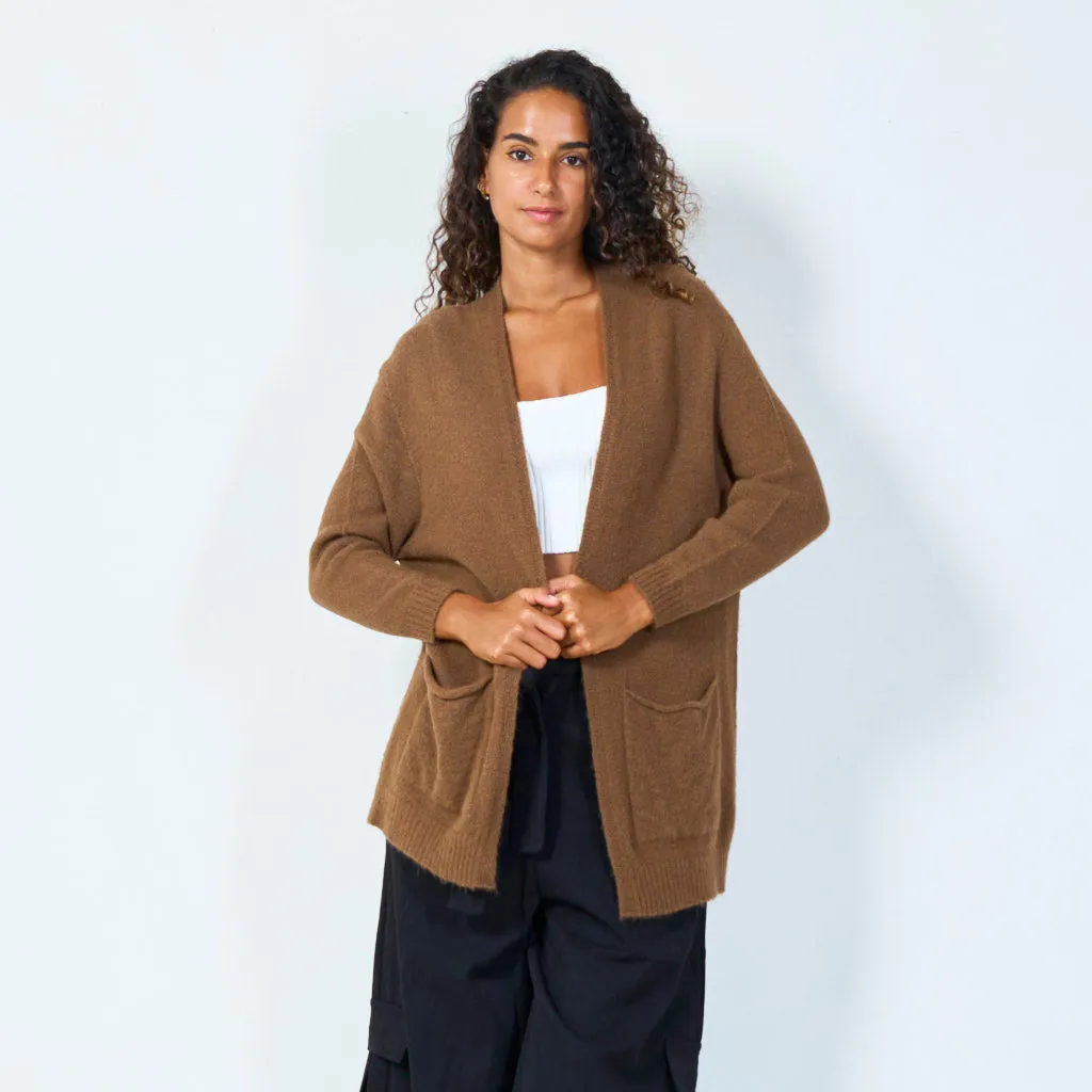 Open-front knit cardigan with pockets wholesale