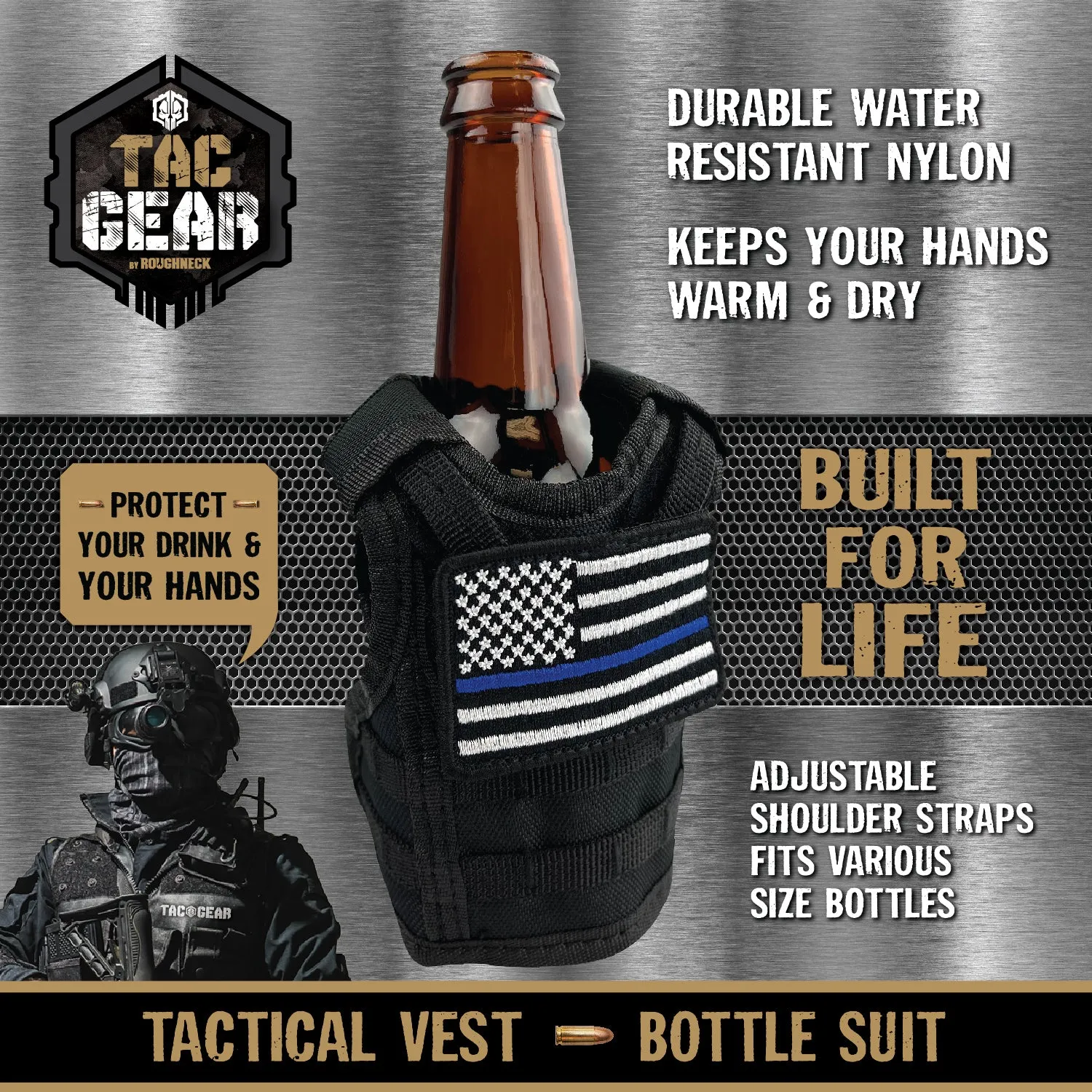 Patriotic MOLLE Insulated Bottle Suit with Patch - 6 Pieces Per Retail Ready Display 23758