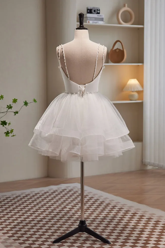 Phoebe |A-line Spaghetti Straps Tulle Short Homecoming Dresses