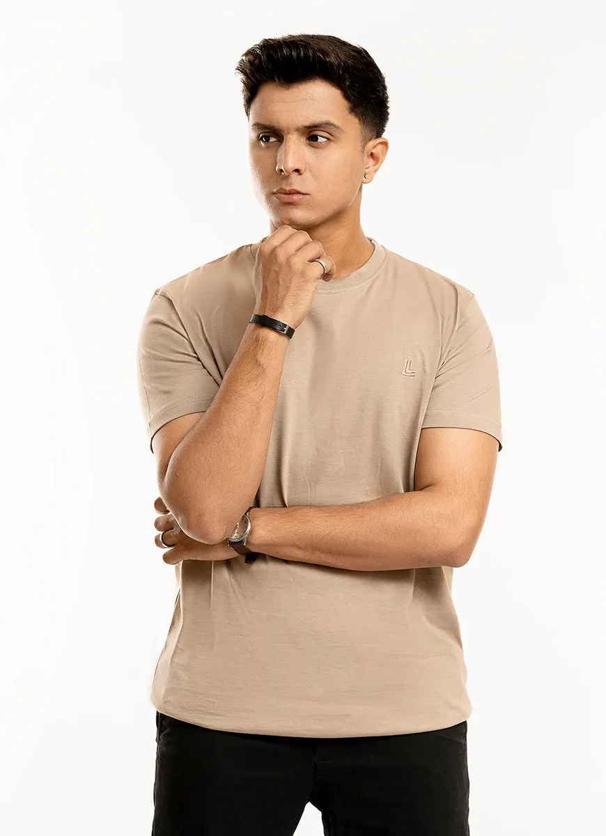 Plain-Khaki, 100% Cotton Basic Tee