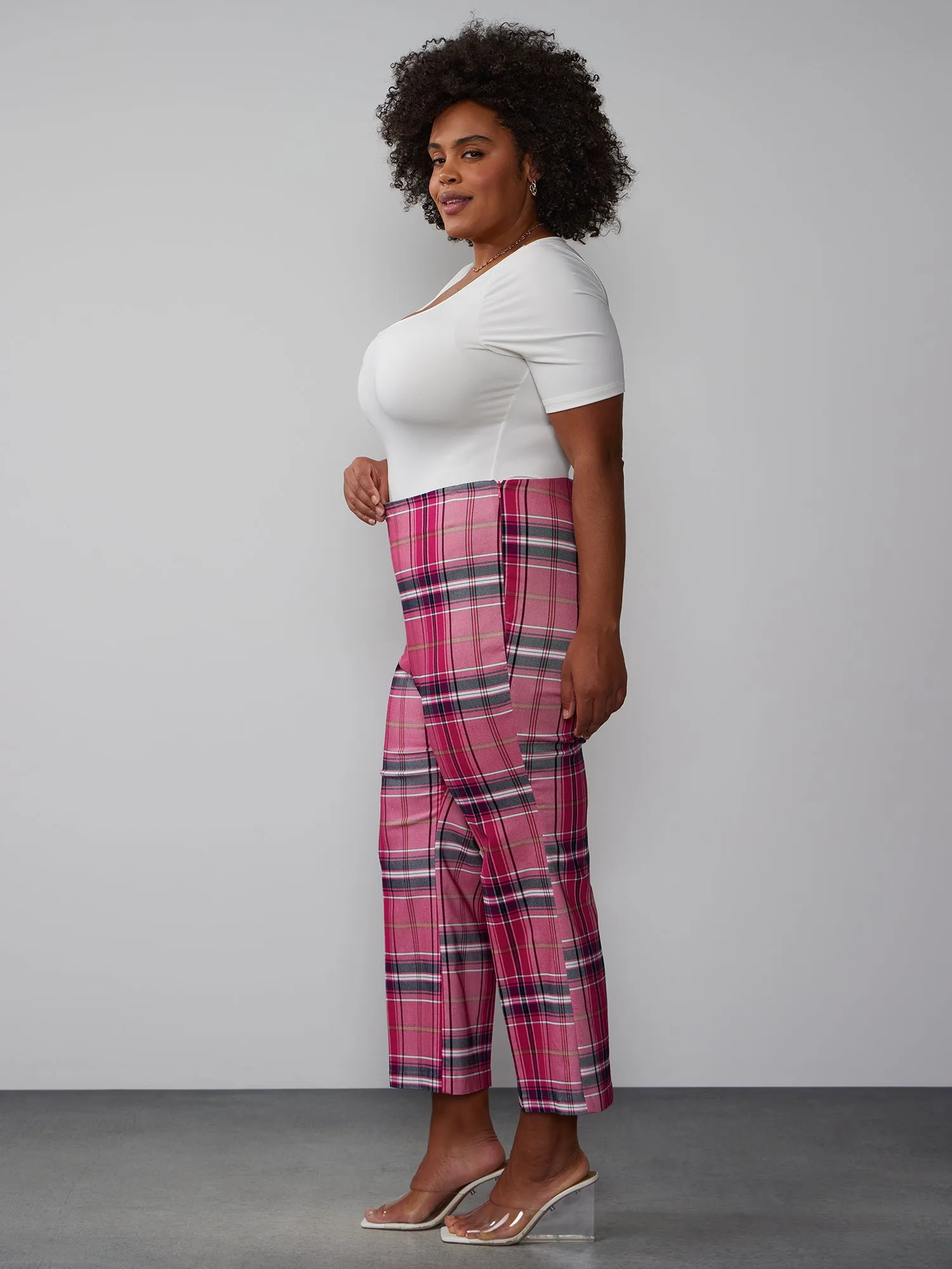 Plus Yarn Dyed Plaid Kickflare Ankle Pant