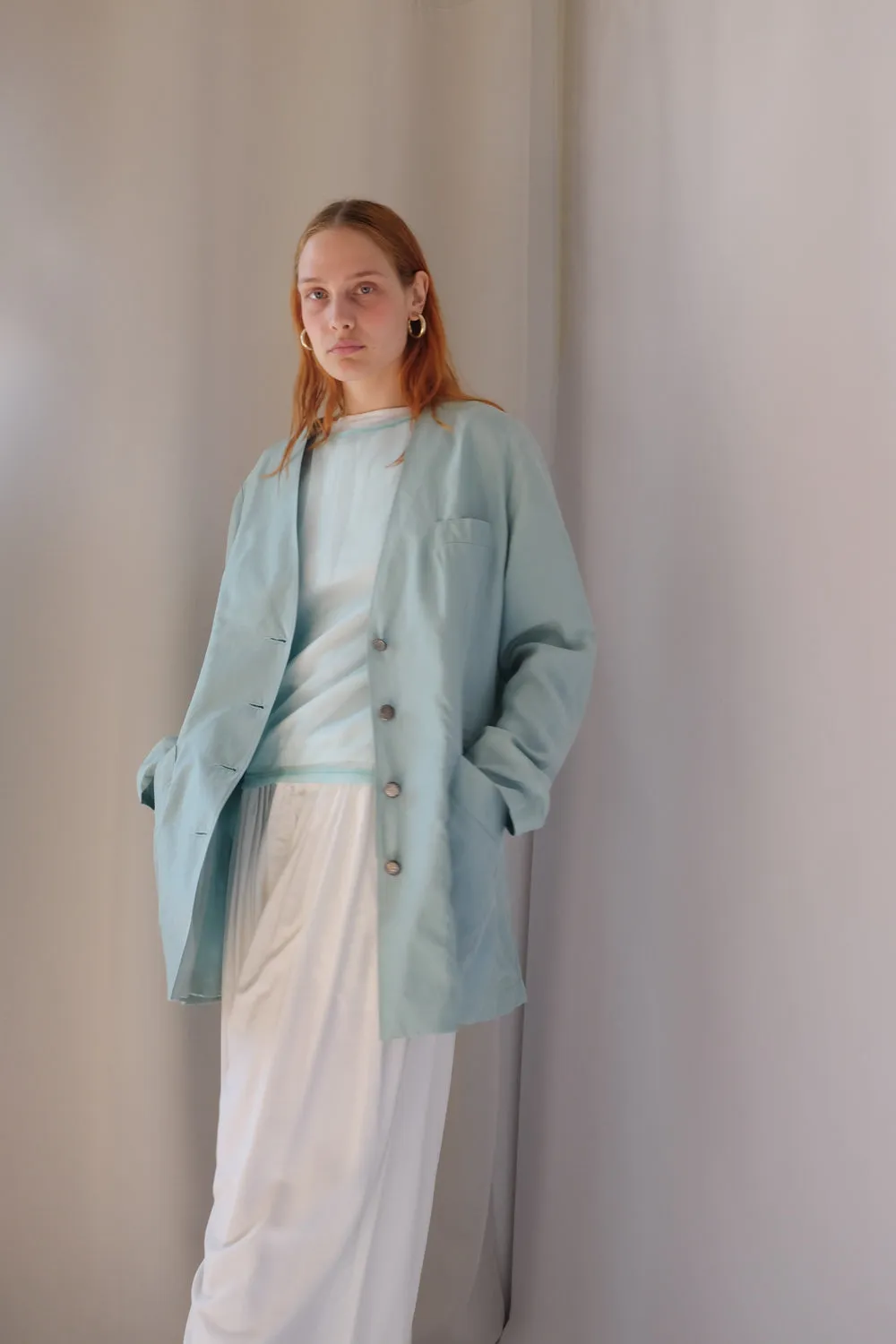 PURE SILK PASTEL PALE VINTAGE BLAZER