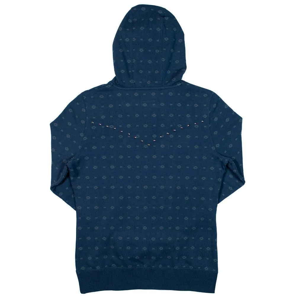 "Mesa" Navy w/White Aztec Pattern & Silver Studs Hoody