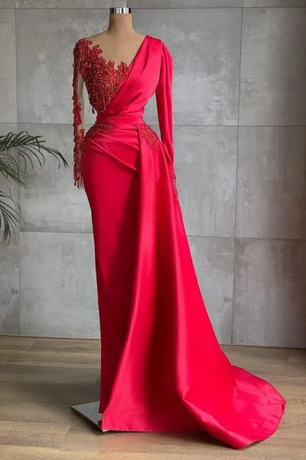 Red Long Prom Dresses | Evening dresses with sleeves