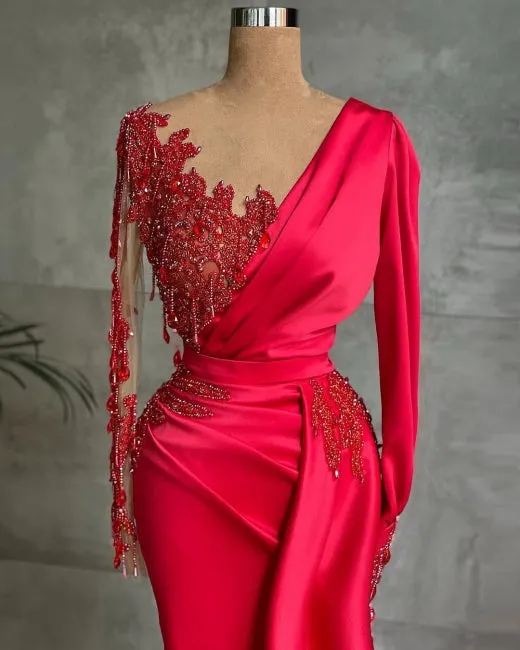 Red Long Prom Dresses | Evening dresses with sleeves