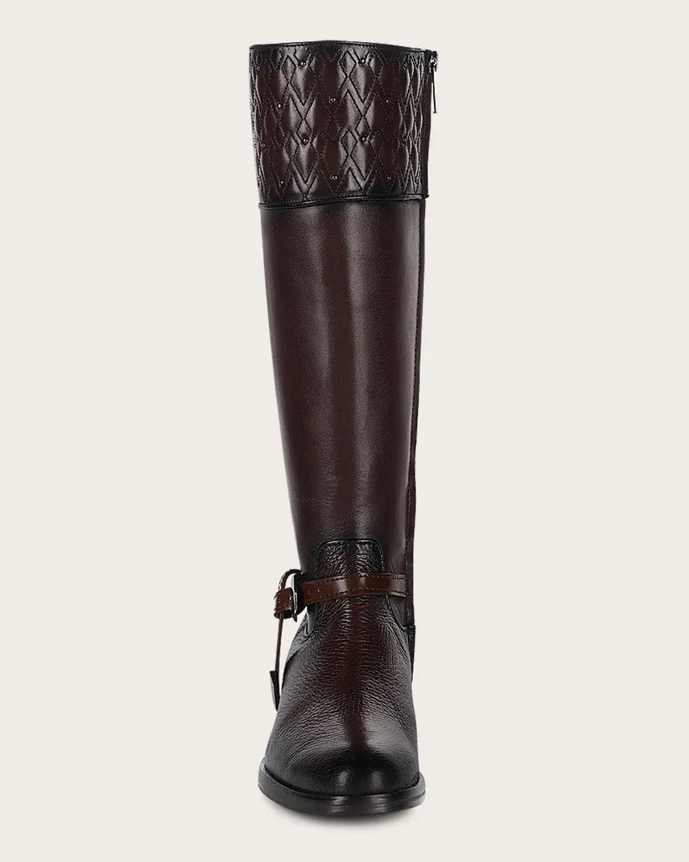 Riding style engraved brown calf boot