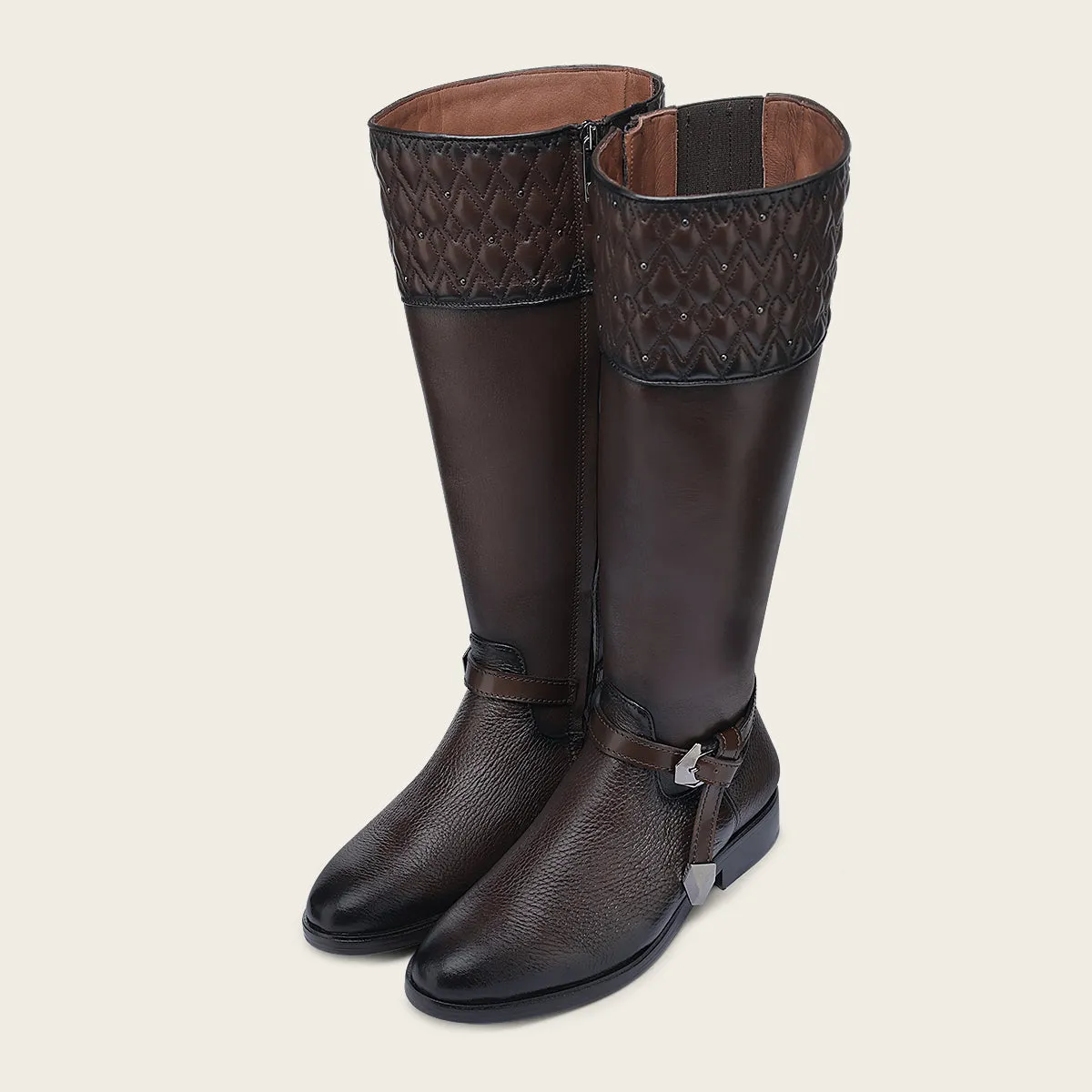 Riding style engraved brown calf boot