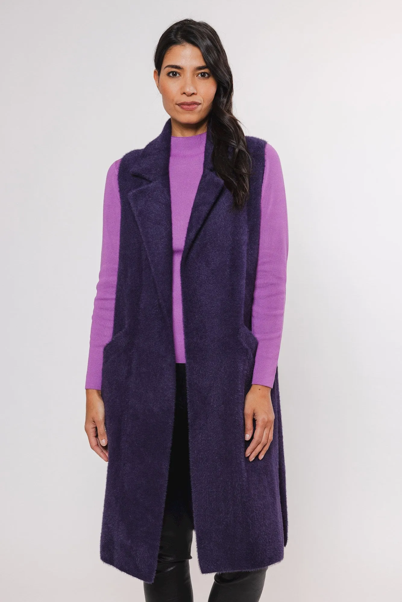 Rino & Pelle Dallas Long Waistcoat | Snow White / Eggplant