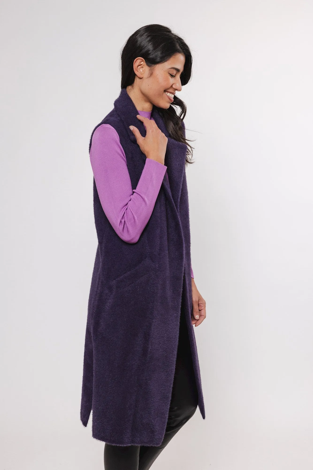 Rino & Pelle Dallas Long Waistcoat | Snow White / Eggplant