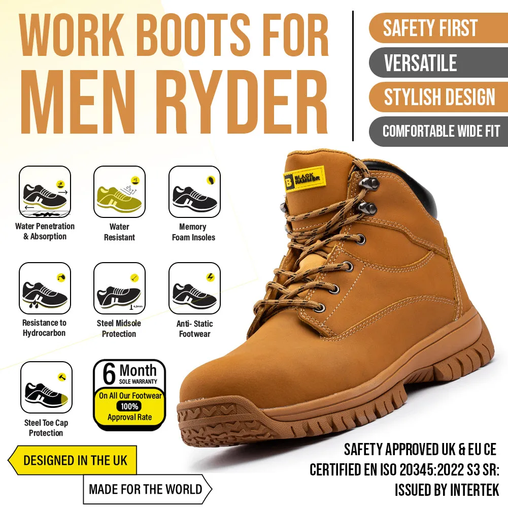 Ryder Mens Wide-Fit Tan Brown Safety Boots