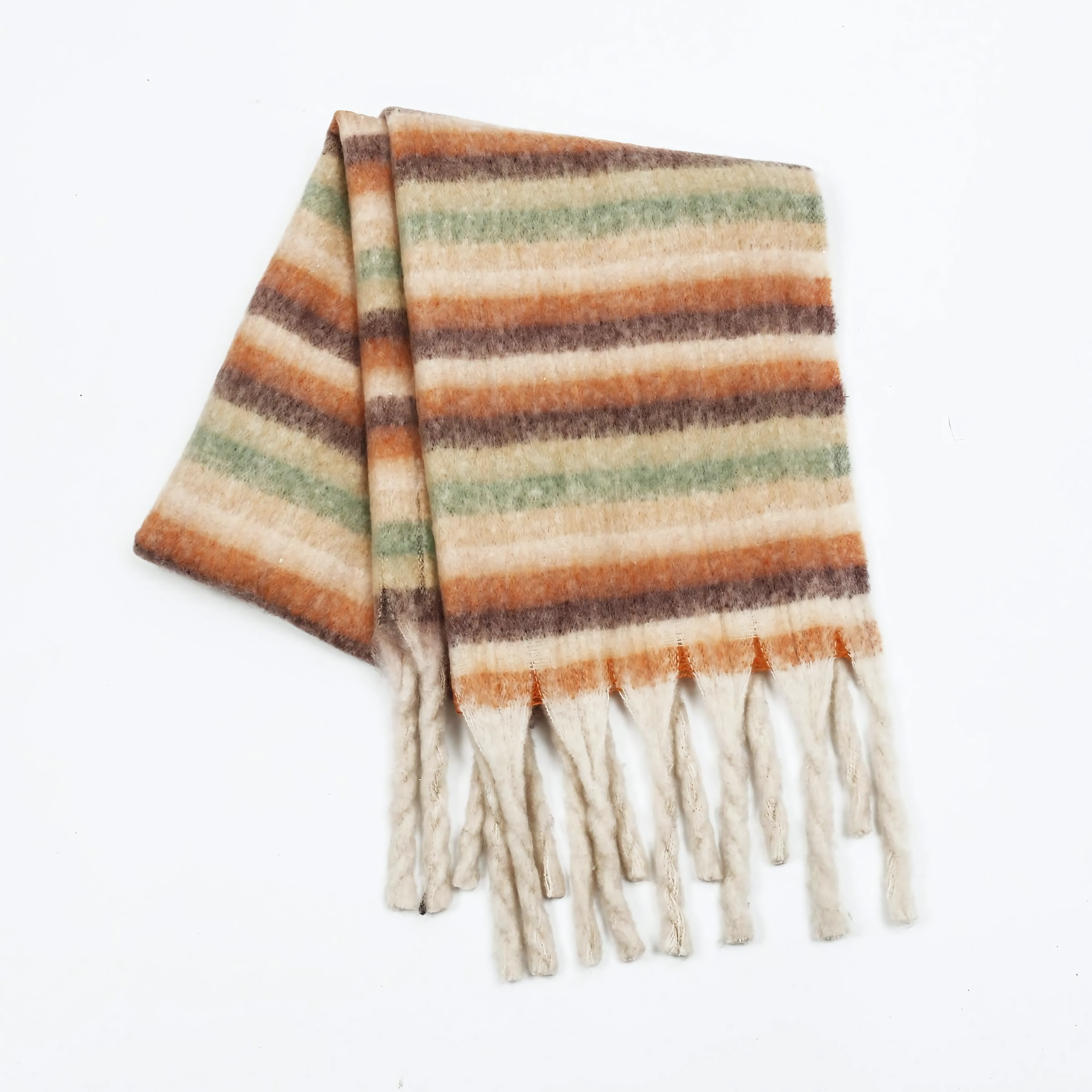 Smart Plaid Fringe Contrast Striped Scarf