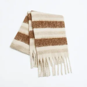 Smart Plaid Fringe Contrast Striped Scarf