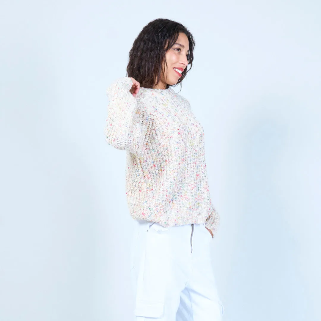 Speckled knit crew neck sweater wholesale