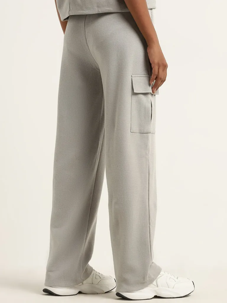 Studiofit Grey Waffle Textured High Rise Track Pants