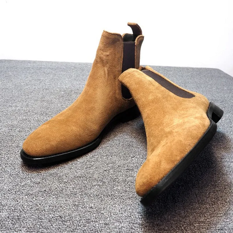 Suede Pointed Toe High-top Chelsea Boots for Men