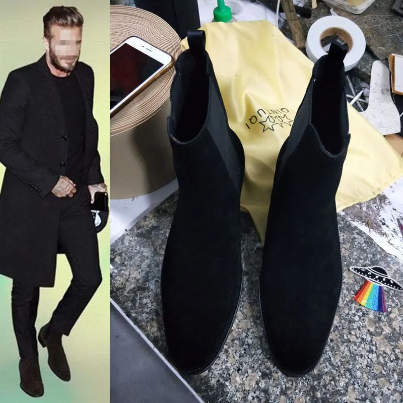 Suede Pointed Toe High-top Chelsea Boots for Men