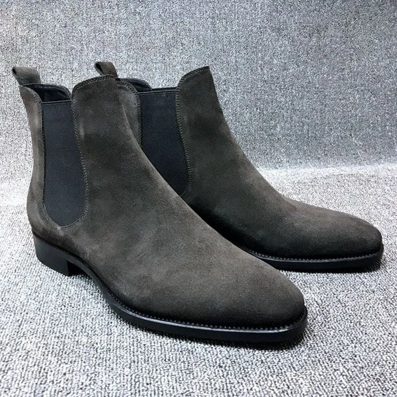 Suede Pointed Toe High-top Chelsea Boots for Men