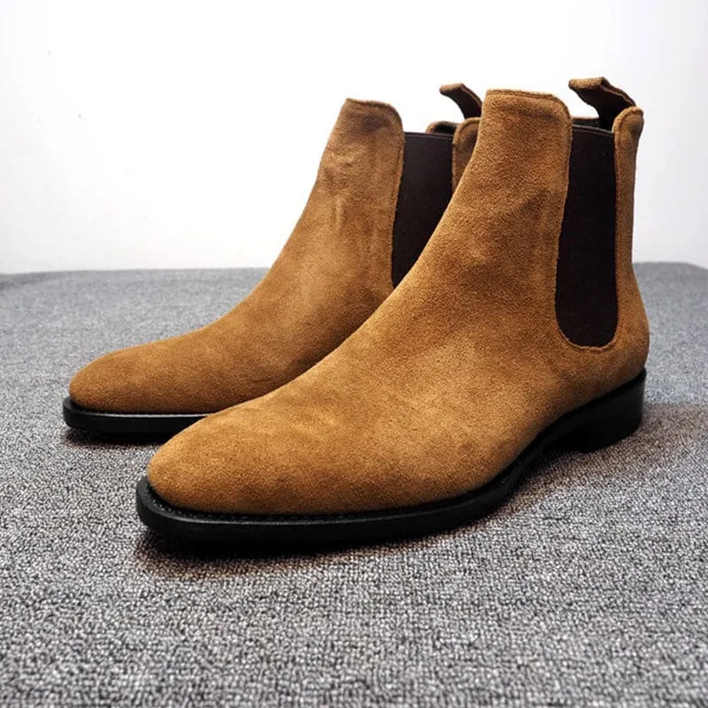 Suede Pointed Toe High-top Chelsea Boots for Men