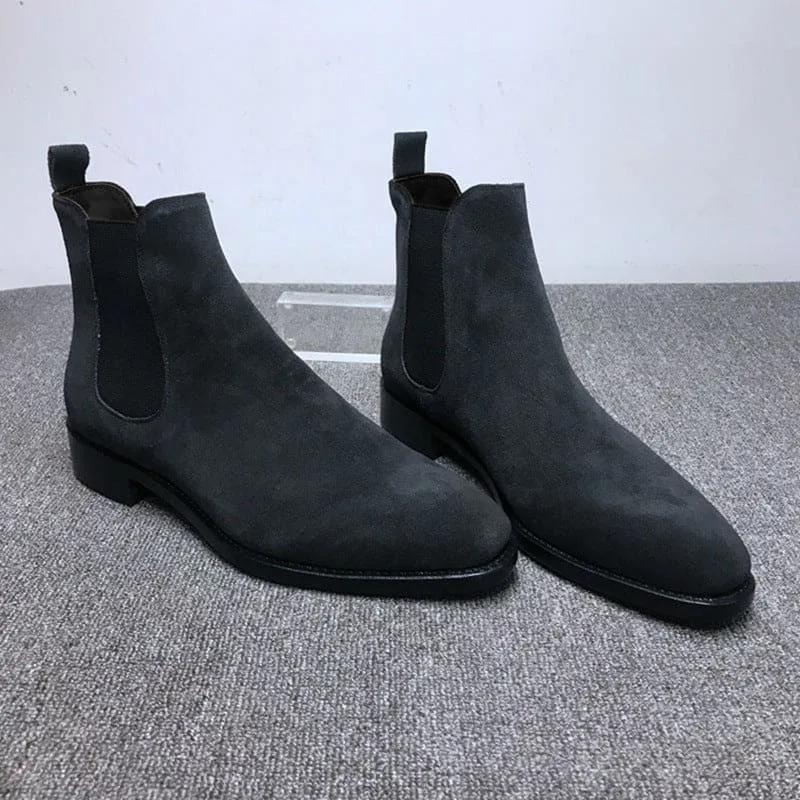 Suede Pointed Toe High-top Chelsea Boots for Men