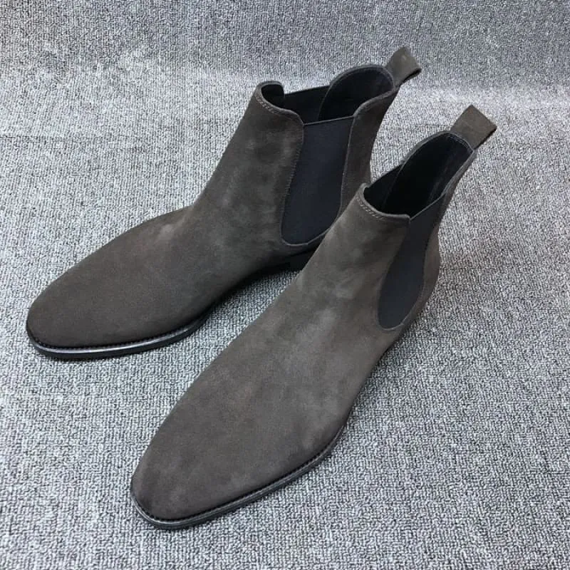 Suede Pointed Toe High-top Chelsea Boots for Men