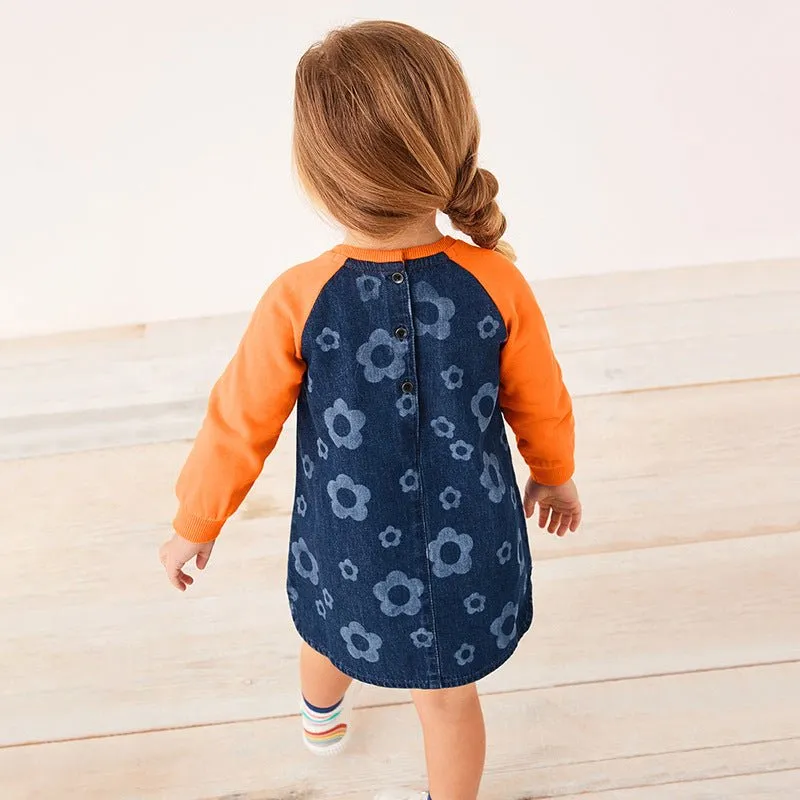 Toddler/Kid Girl's Long Sleeve Denim Floral Print Design Dress