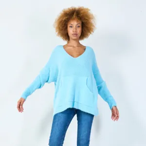 V-neck oversized knit sweater wholesale