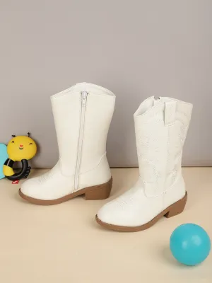 White PU Long Boots For Kids-Girls (TC-RS3708-WHT)