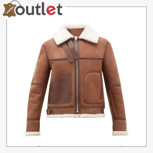 Women Casual Brown Shearling Leather Jacket